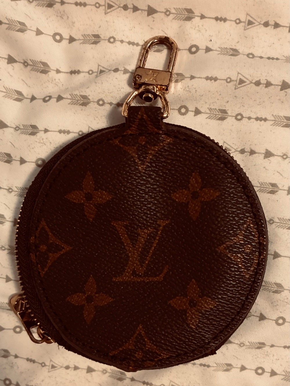 Louis Vuitton Beige Round Leather Coin Pouch with Zipper